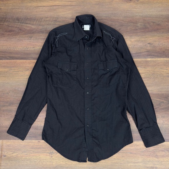 Wrangler Mens Black Western Cowboy Embroidered Button Down Shirt Small WTMH50674 - Picture 2 of 6